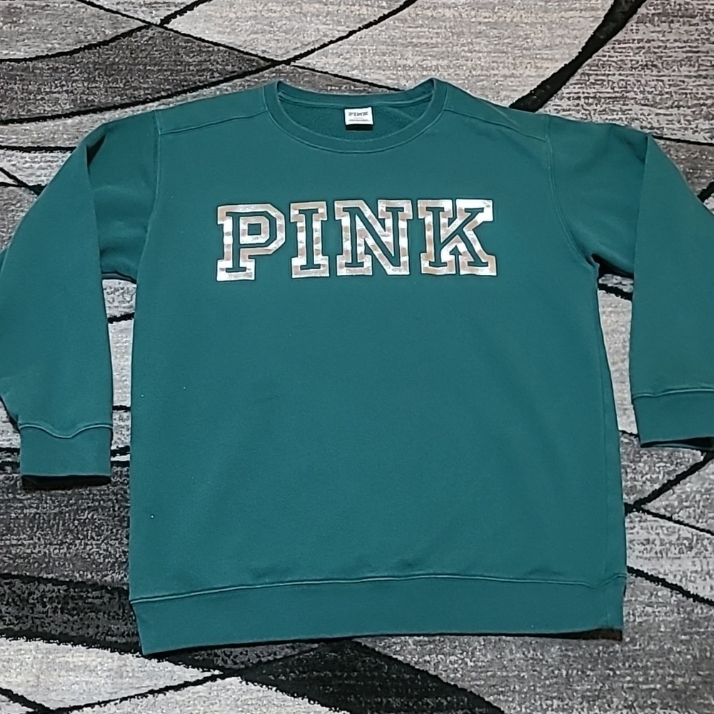 VS PINK CAMPUS CREW 2021 SILVER FOIL SHINE FLEECE SWEATSHIRT PRICE FIRM